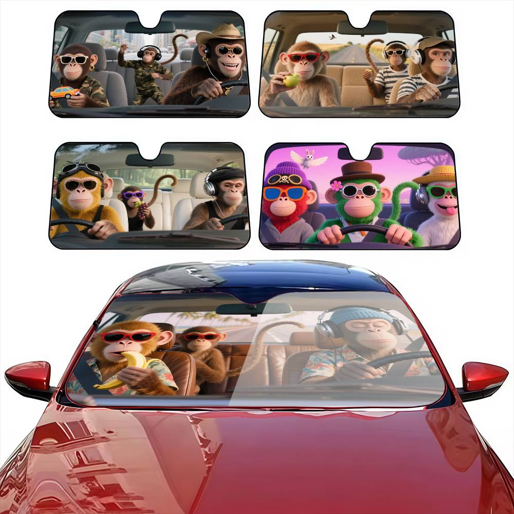 Automatic Car Sunshade - Komik Maymun Sürücü araba güneşliği Perdeleri